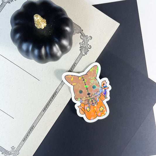 Halloween Trick r Treat Pumpkin Head Holographic Vinyl Sticker