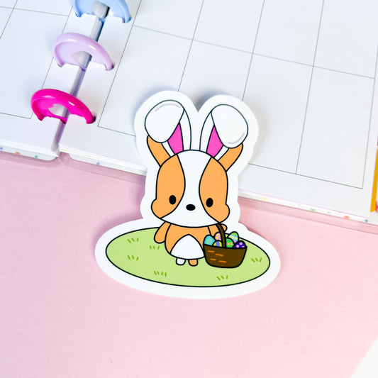 Bunny Cookie with Egg Basket Vinyl Sticker