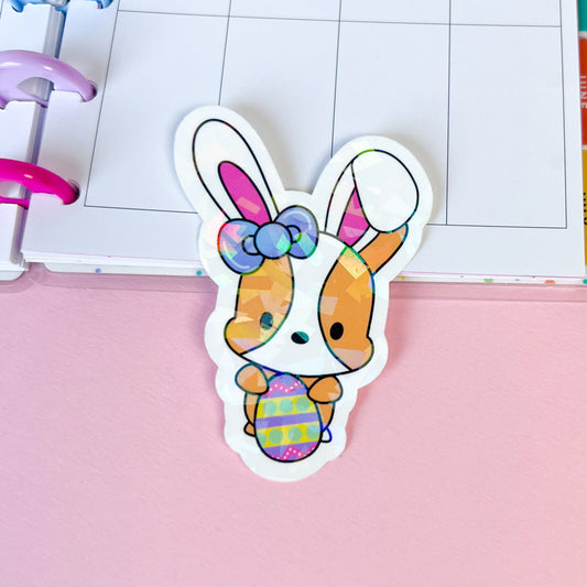 Bunny Cookie with Egg Holographic Vinyl Sticker