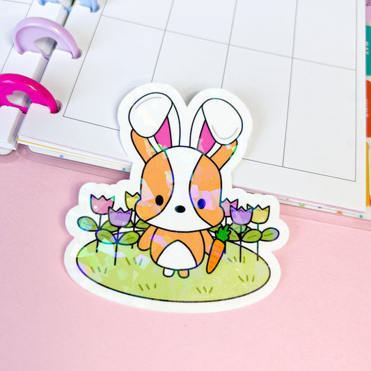 Bunny Cookie with Carrot Holographic Vinyl Sticker