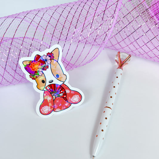 Pink Kimono Cookie with Fan Holographic Vinyl Sticker