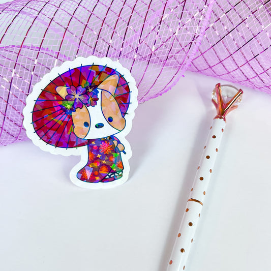 Kimono Cookie with Umbrella Holographic Vinyl Sticker