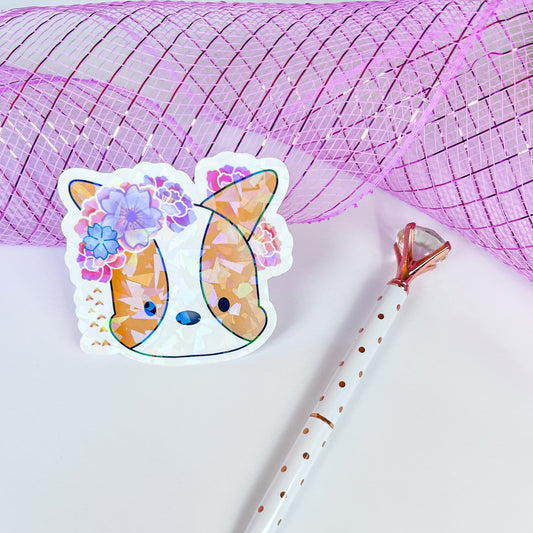 Pink Flower Bow Cookie Holographic Vinyl Sticker