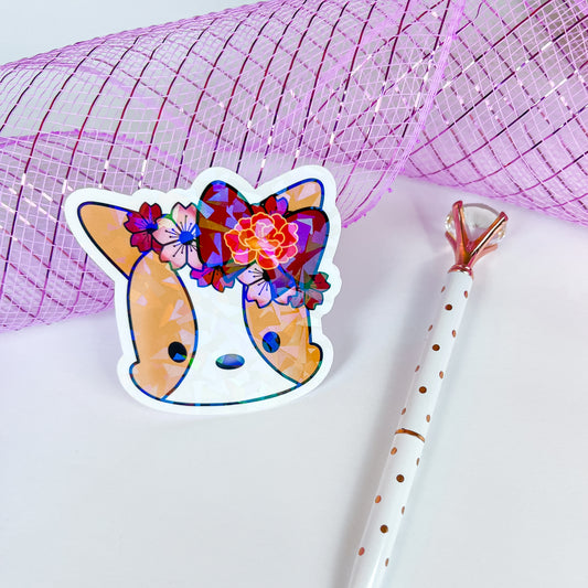 Red Flower Bow Cookie Holographic Vinyl Sticker