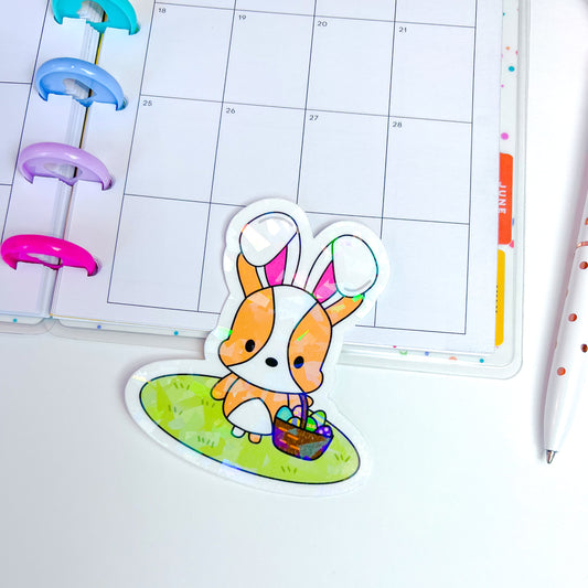 Bunny Cookie with Egg Basket Holographic Vinyl Sticker